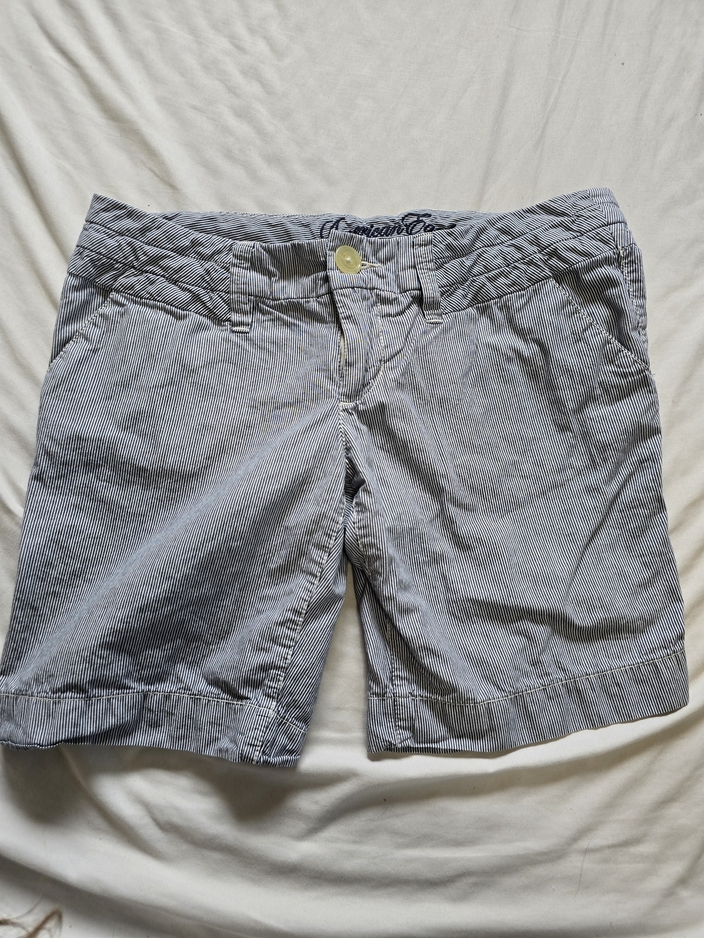 American Eagle Outfitters Blue White Stripe Chino Shorts Women's Size 6